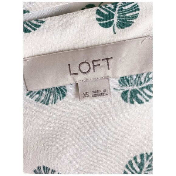 LOFT Lightweight Monstera Leaf Print Boho Flared Sleeve Blouse Women's Sz XS - Picture 3 of 10